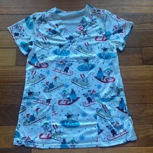 Christmas Dog Winter Scrub Top Small NWOT